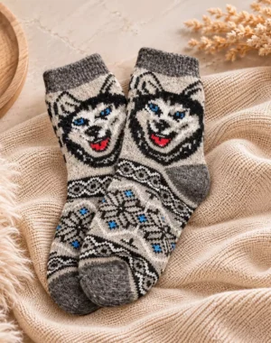 Skarpety z wełny czesanej - motyw Husky